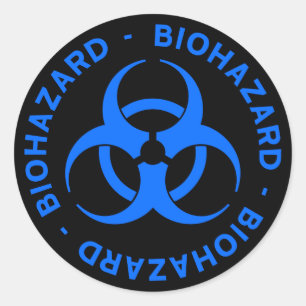 Rond Sticker du symbole bleu de risque biologique