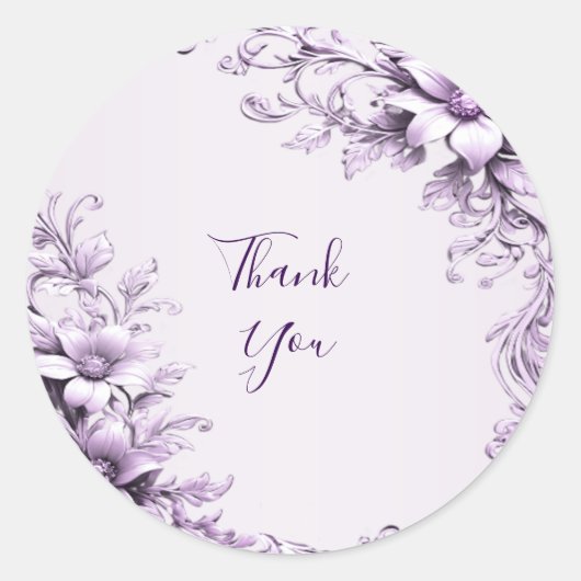 Rond Sticker élégant aux fleurs violettes (Devant)