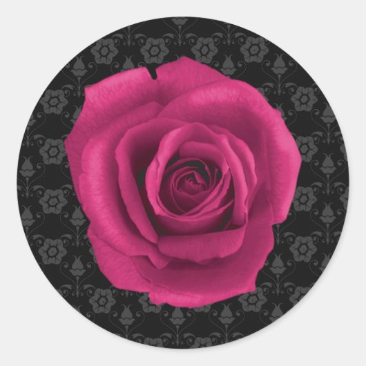 Rond Sticker élégant Damask et Rose (Devant)