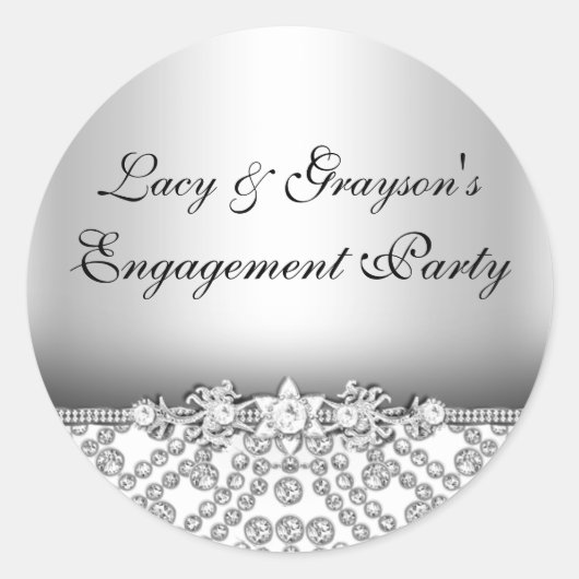 Rond Sticker élégant Diamond Silver Engagement Party (Devant)