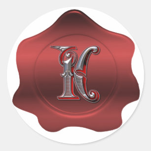 Rond Sticker élégant K Monogram Red Wax Seal Look
