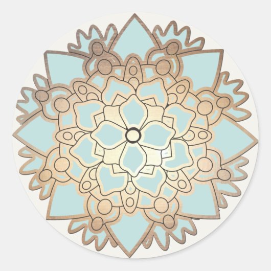 Rond Sticker élégant Lotus Bleu et Or (Devant)