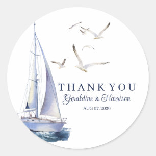 Rond Sticker Elegant Mariage Nautique