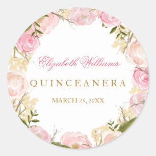 Rond Sticker élégant Quinceanera Rose Rose
