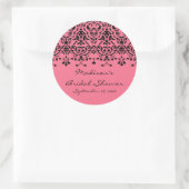 Rond Sticker Elegant Rose & Black Damask Bride (Sac)