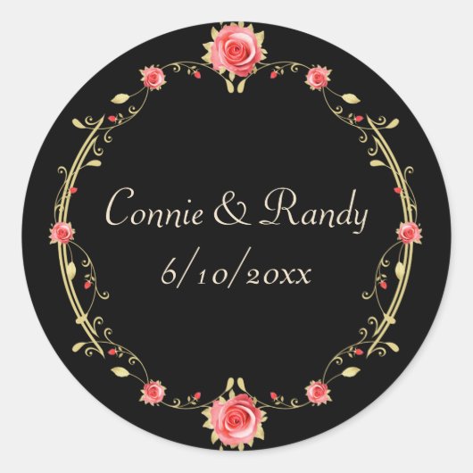 Rond Sticker élégant rose et Mariage noir (Devant)