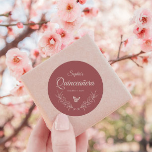Rond Sticker Elegant Rose intemporel Mauve Quinceañera