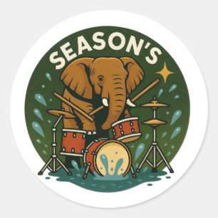 Rond Sticker : Elephant Jouer des tambours dans un bain