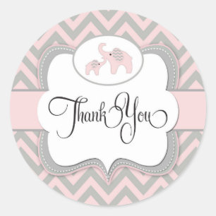 Rond Sticker éléphant Merci en rose