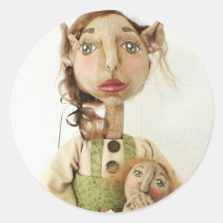 Rond Sticker Elf Art Primitif ~ Cartes de Noël