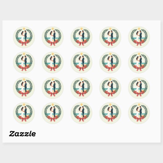 Rond Sticker Emblem Mariage Plage (Feuille)