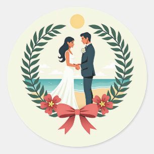 Rond Sticker Emblem Mariage Plage