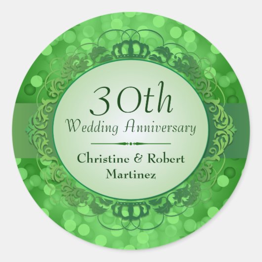 Rond Sticker Emerald Green Bokeh 30th Anniversary (Devant)
