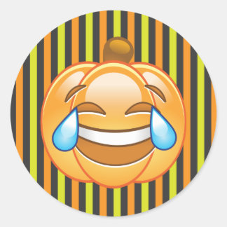 Rond Sticker Emoji Citrouille riant