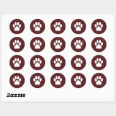Rond Sticker Empreinte de patte Maroon (Feuille)