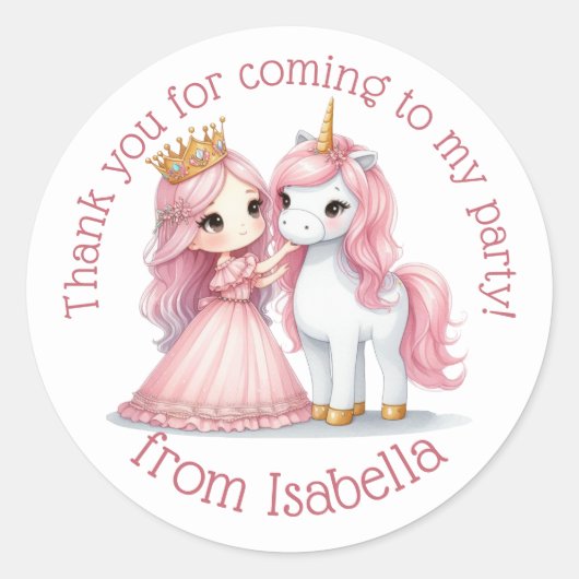 Rond Sticker en aquarelle florale Princess and Unicorn (Devant)