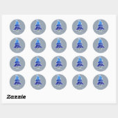 Rond Sticker en Arbre de Noël bleu (Feuille)