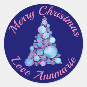 Rond Sticker en Arbre Rose de Noël Joyeux