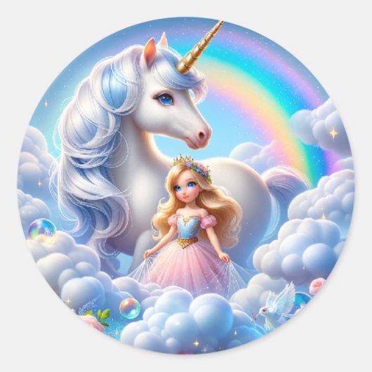 Rond Sticker en arc-en-ciel Unicorn Princess, Pastel Fa (Devant)