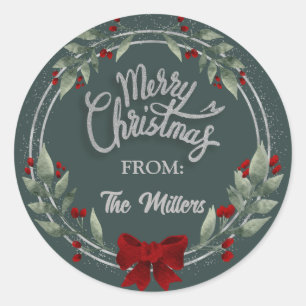 Rond Sticker en argent Parties scintillant Joyeux Noël