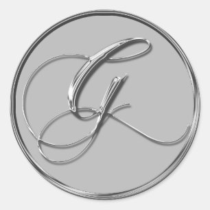 Rond Sticker en argent pour Mariage officiel Monogramme