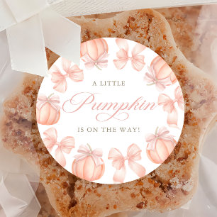 Rond Sticker en Baby shower Citrouille Pink Bow