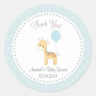 Rond Sticker en Baby shower de Giraffe Cute (Bleu)