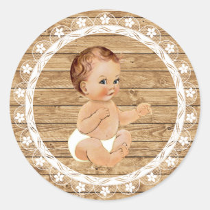 Rond Sticker en bois rustique et Baby shower en dentell