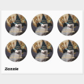Rond Sticker en boîte pour chats sorcières (Feuille)