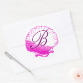 Rond Sticker en coquille de mer monogramme Fuscia (Enveloppe)