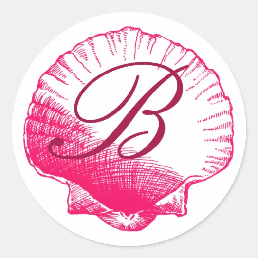 Rond Sticker en coquille de mer monogramme rose (Devant)