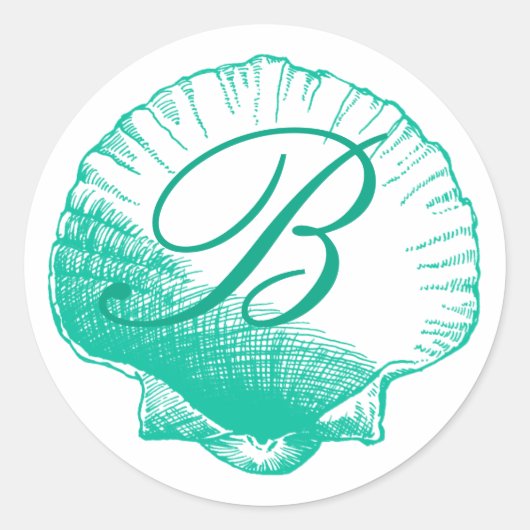 Rond Sticker en coquille monogramme de mer foncée (Devant)
