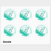 Rond Sticker en coquille monogramme de mer foncée (Feuille)