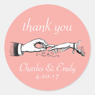 Rond Sticker en corail Merci de mariage vintage