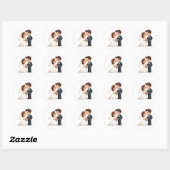 Rond Sticker en couple de baisers Mariage adorable (Feuille)