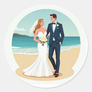 Rond Sticker en couple Mariage en bord de plage
