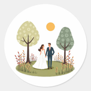 Rond Sticker en couple Mariage Whimsical