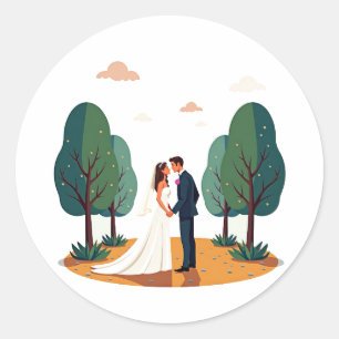 Rond Sticker en couple Mariage Whimsical