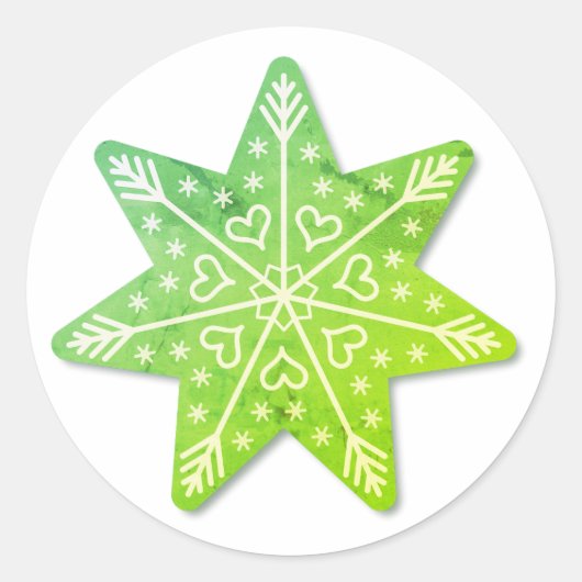 Rond Sticker en étoile de Noël décoré en vert (Devant)