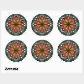 Rond Sticker en étoile fractale Aqua Golden Mandala (Feuille)