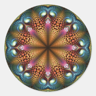 Rond Sticker en étoile fractale Aqua Golden Mandala