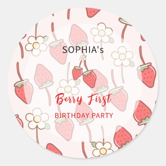 Rond Sticker en fleurs de fraises sucrées (Devant)
