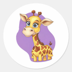 Rond Sticker en Giraffe - Joli dessin animé Animal Des