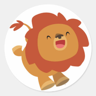 Rond Sticker en Lion de dessin mignon