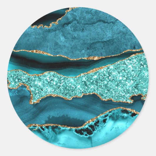 Rond Sticker en marbre bleu turquoise Parties scintilla (Devant)