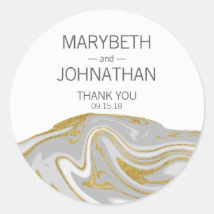 Rond Sticker en marbre moderne et Mariage or Merci