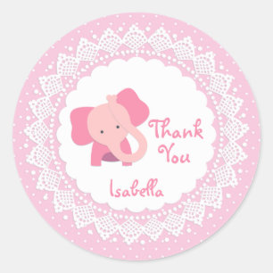 Rond Sticker en Merci à pois rose, dentelle, pois