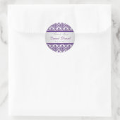 Rond Sticker en Merci argenté et violet Damask 1,5 po (Sac)