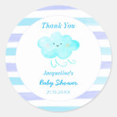 Rond Sticker en Merci Baby shower Bleu Blancs (Devant)