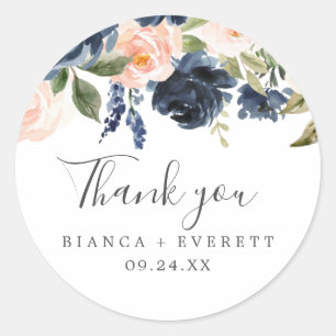 Rond Sticker en Merci blanc Blush & Navy